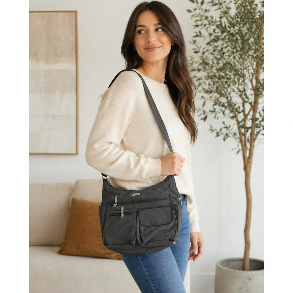 Baggallini Crossbody Bag Nylon Travel‎ Purse Organizer Multi Pocket Dark Gray